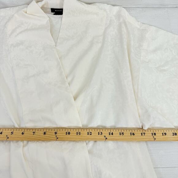 Natori Jacquard‎ Satin Womens Robe Size Medium Ivory Kimono Belted Sleepwear - Picture 13 of 16